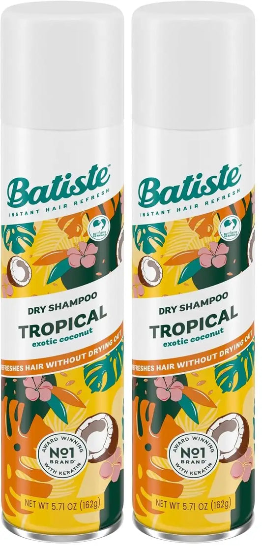 Batiste Dry Shampoo, Tropical Fragrance, Refresh Hair and Absorb Oil Between Washes, Waterless Shampoo for Added Hair Texture and Body, 5.71 oz Dry Shampoo Bottle (Pack of 2)