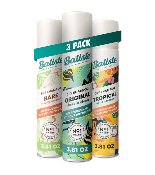 Batiste Dry Shampoo, Original, Tropical & Bare Scents, 3.81 Oz, 3-Pack